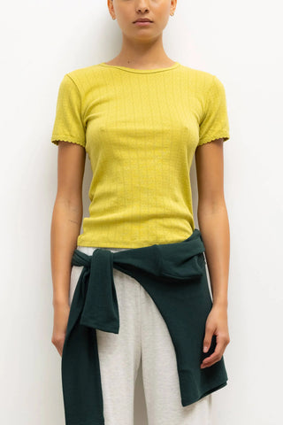 Pointelle Slim Fit Tee in Chartreuse