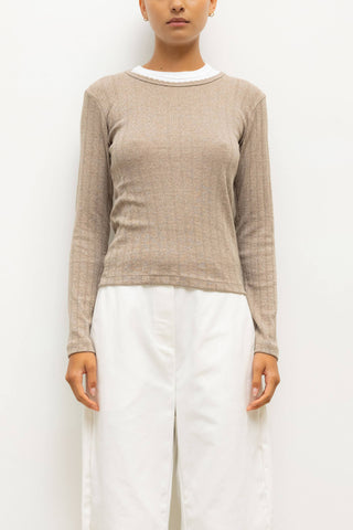 Pointelle Slim Fit Long Sleeve in Beige Melange