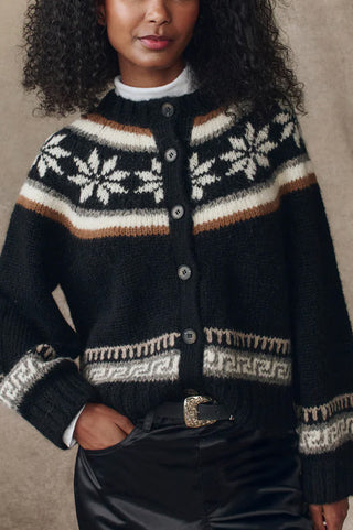 Snowflake Ice Rink Cardigan in Black