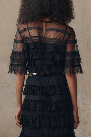 Winter Mesh Flounce Top in Black
