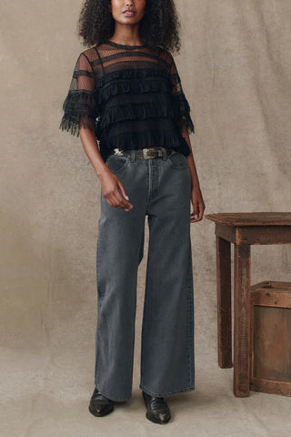 Winter Mesh Flounce Top in Black