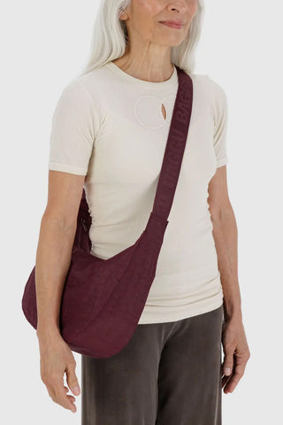 Medium Nylon Crescent Bag in Mahogany
