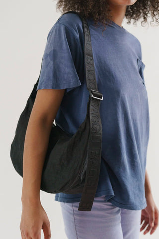 Medium Nylon Crescent Bag in Black