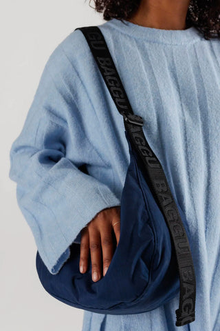 Medium Nylon Crescent Bag in Navy