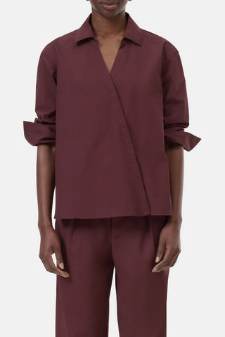 Asymmetrical Shirt in Dark Raisin Red