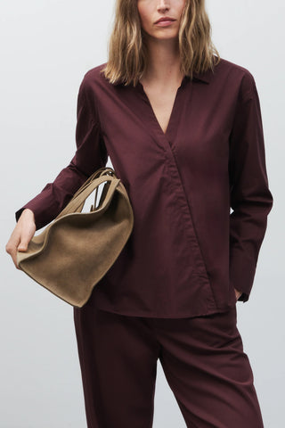 Asymmetrical Shirt in Dark Raisin Red