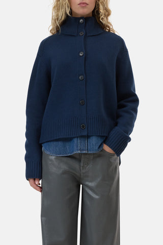 Roll Neck Cardigan in Dark Night