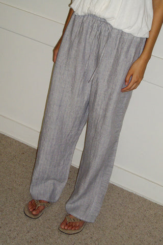 Double Waist Linen Pant in Haze Blue