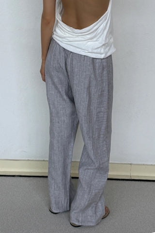 Double Waist Linen Pant in Haze Blue