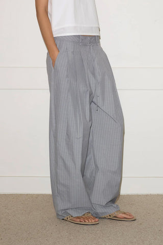 Tri Pleat Pant in Steele Stripe
