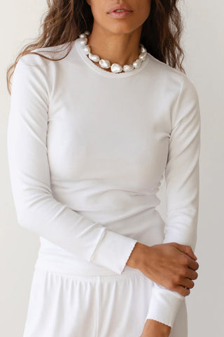 Baby Rib Scallop Long Sleeve in Powder