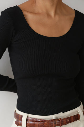 Rib Scoop Long Sleeve in Jet