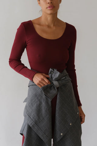 Rib Scoop Long Sleeve in Oxblood
