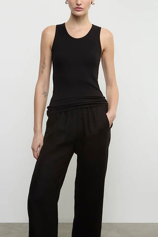 Cotton Rib Scoop Tank in Black