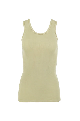 Cotton Rib Scoop Tank in Celadon