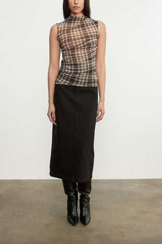 Plaid Mesh Sleeveless Twist Top