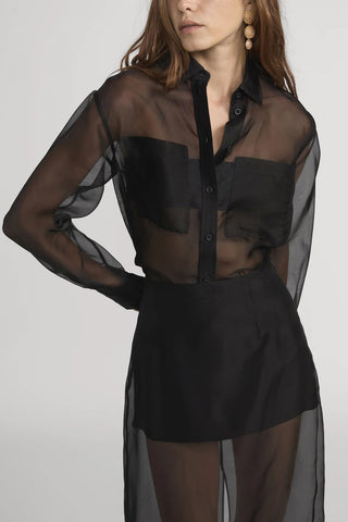 Silk Organza Boy Shirt in Black