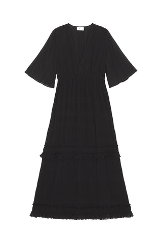 Pleated Georgette Maxi Dress in Black