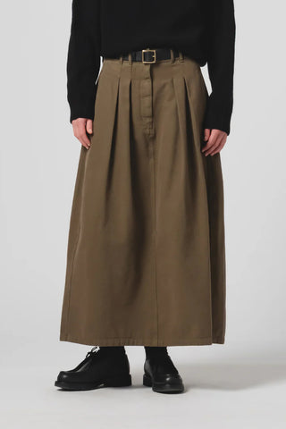 Double Pleat Bulb Skirt in Fossil Green