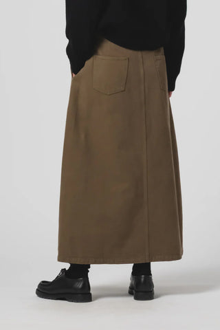 Double Pleat Bulb Skirt in Fossil Green