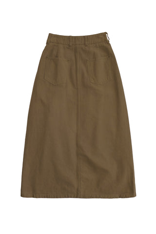 Double Pleat Bulb Skirt in Fossil Green