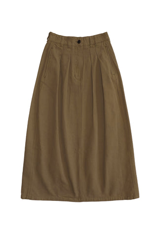 Double Pleat Bulb Skirt in Fossil Green