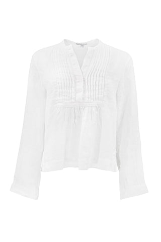 Pin Tuck Linen Top in White