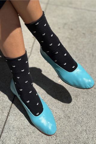 Sneaker Socks in Black/Cream Hearts