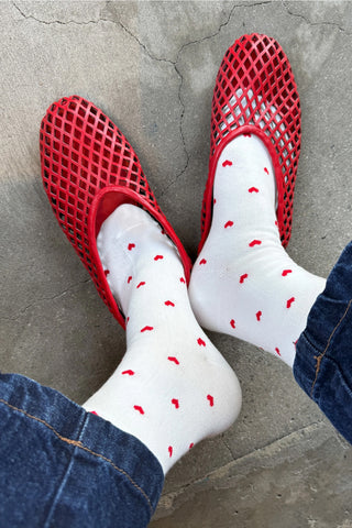 Sneaker Socks in White/Red Hearts