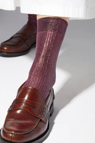 One Ribbed Laminated Socks in Bordeaux