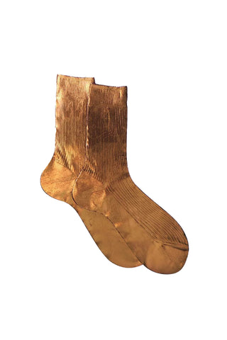 One Ribbed Laminated Socks in Brown