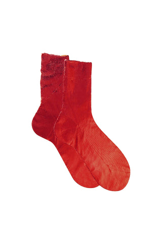 One Ribbed Laminated Socks in Red