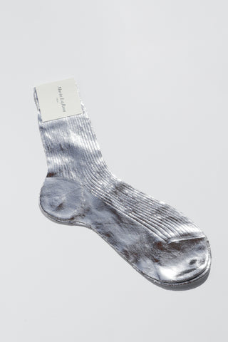 One Ribbed Laminated Socks in Silver