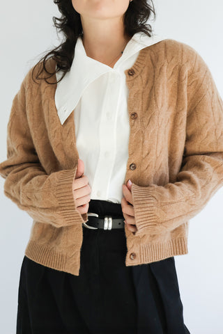 Cashmere Cable Cardigan in Heathered Camel