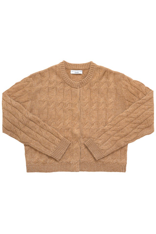 Cashmere Cable Cardigan in Heathered Camel