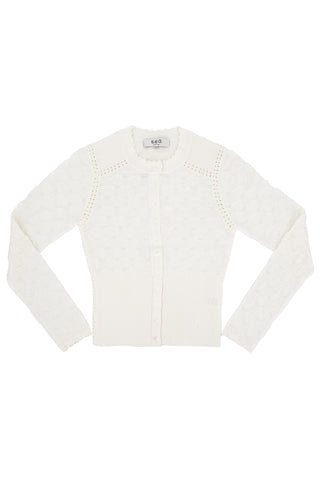 Mila Pointelle Long Sleeve Sweater in White