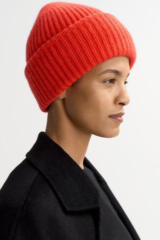 Ribbed Beanie in Tangerine