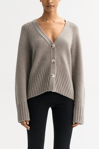 V Neck Cardigan in Greige