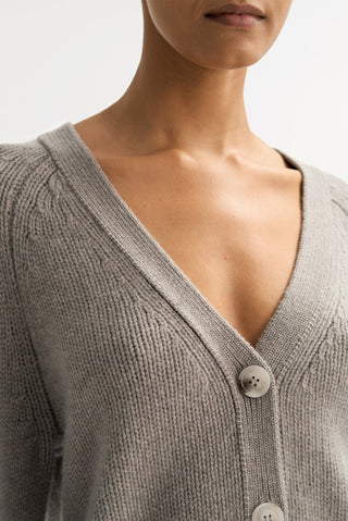 V Neck Cardigan in Greige