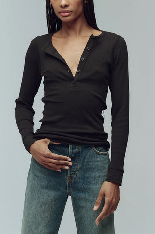 Baby Rib Henley in Almost Black