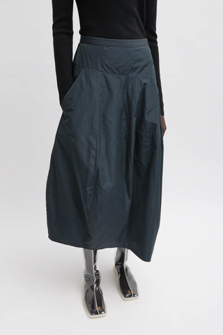 Nylon Asymmetrical Balloon Skirt in Navy