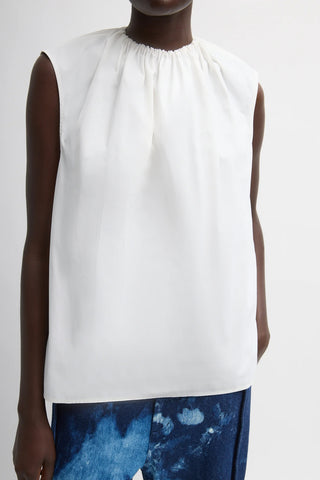 Lotte Nylon Shirred Neck Top in White