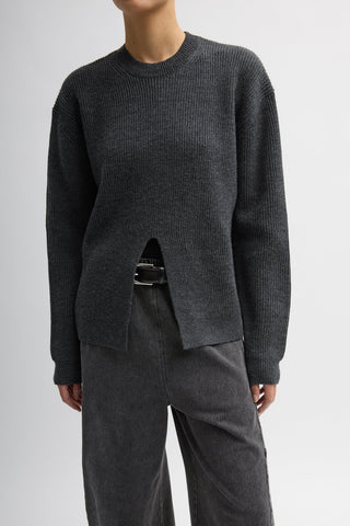 Split Front Crewneck in Dark Heather