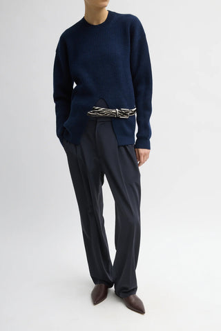 Split Front Crewneck in Dark Navy