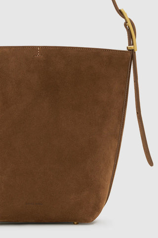 Elly Suede Medium Bucket Bag in Tobacco