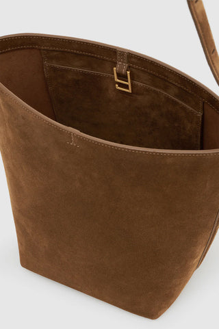 Elly Suede Medium Bucket Bag in Tobacco