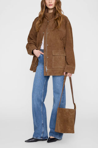 Elly Suede Medium Bucket Bag in Tobacco