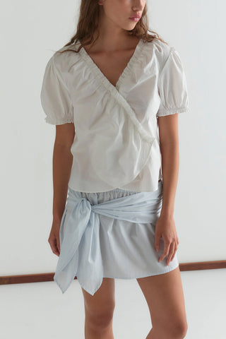 Cross Frill Top in White