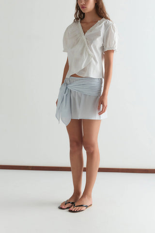 Cross Frill Top in White