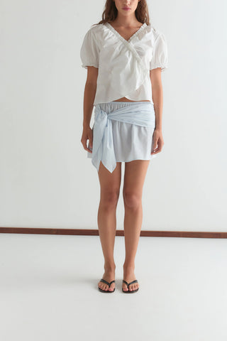 Cross Frill Top in White